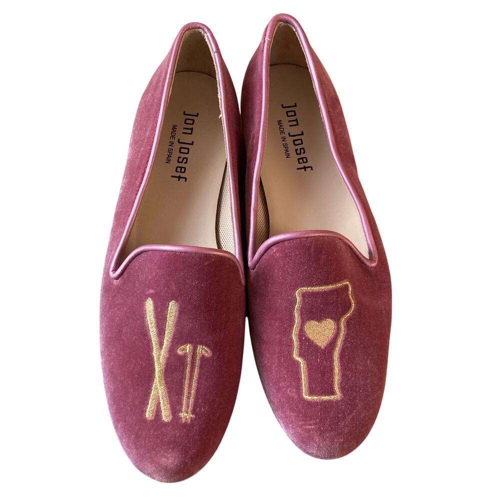 Jon Josef Womens Pink Velvet Vermont Ski Smoking Flat Gatsby Loafers Size 6 RARE